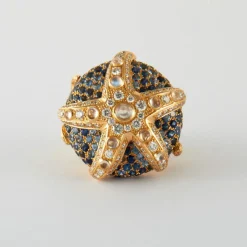 Bague Etoile de mer Or Jaune Saphirs Diamants & Pierres de Lune
