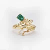 Bague fantaisie en or jaune avec diamants et émeraude