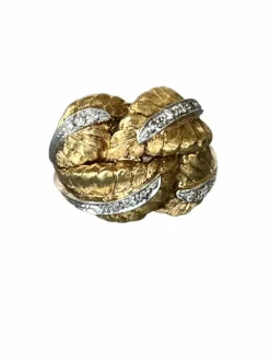 Bague Feuillage Or Jaune Diamants Années 1970