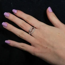 Bague Feuille or rose et blanc