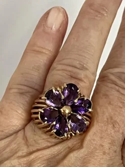Bague Fils d'Or Jaune Améthystes