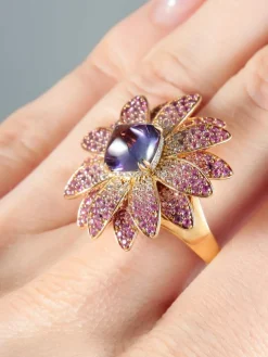 Bague Fleur Améthyste, Saphirs roses, Diamants