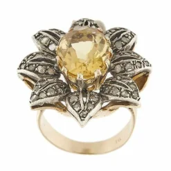 Bague fleur citrine et diamants