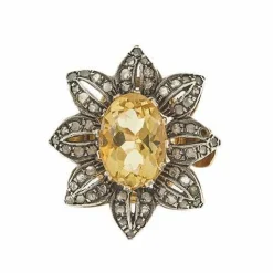 Bague fleur citrine et diamants