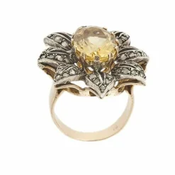 Bague fleur citrine et diamants