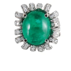 Bague Fleur Emeraude cabochon Diamants
