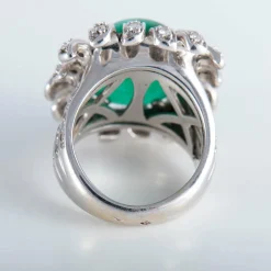 Bague Fleur Emeraude cabochon Diamants