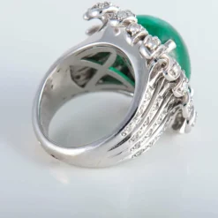 Bague Fleur Emeraude cabochon Diamants