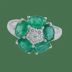 Bague Fleur Emeraudes Diamants