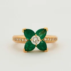 Bague Fleur Emeraudes Diamants