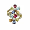 Bague fleur en or jaune et pierres fines