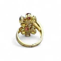 Bague fleur en or jaune et pierres fines