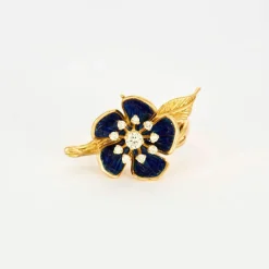 Bague fleur émail diamants