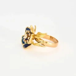 Bague fleur émail diamants