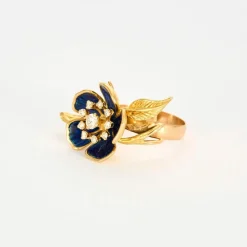 Bague fleur émail diamants
