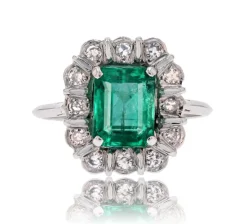 Bague fleur émeraude et diamants