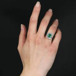 Bague fleur émeraude et diamants