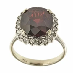 Bague fleur or blanc avec grenat et diamants