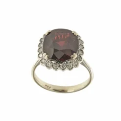 Bague fleur or blanc avec grenat et diamants