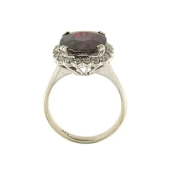 Bague fleur or blanc avec grenat et diamants