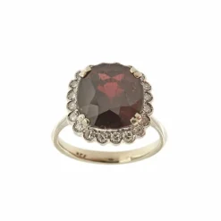Bague fleur or blanc avec grenat et diamants