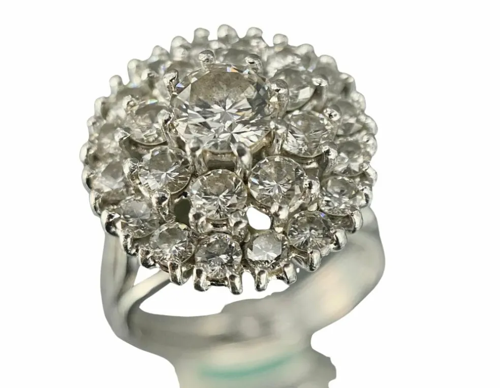 Bague fleur or blanc diamants