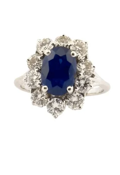 Bague fleur or blanc saphir de Ceylan non chauffé et diamants
