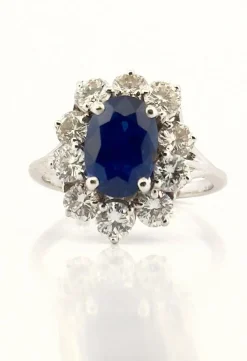 Bague fleur or blanc saphir de Ceylan non chauffé et diamants