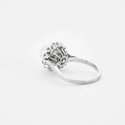 Bague Fleur Or gris Perle Diamants