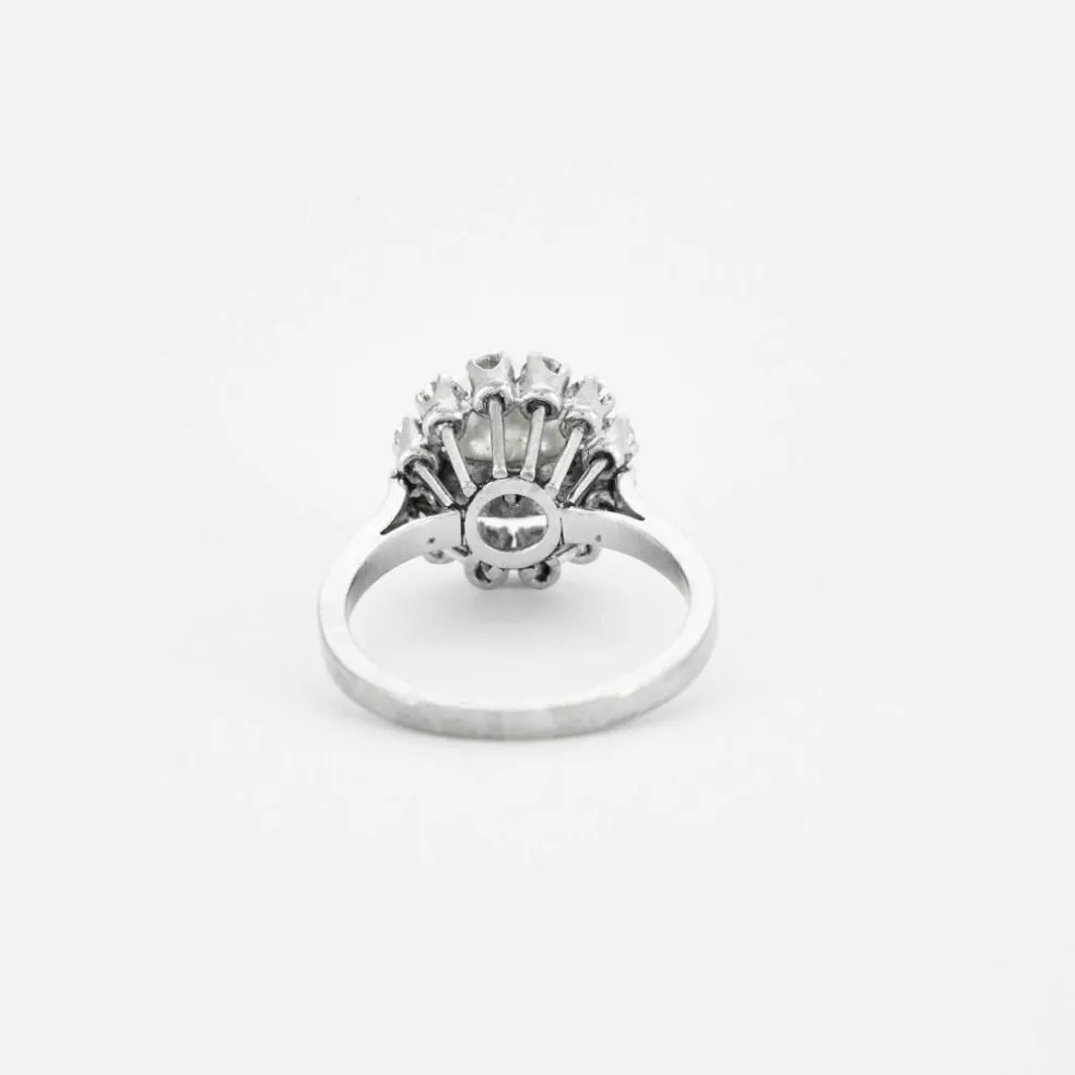 Bague Fleur Or gris Perle Diamants