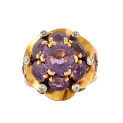 Bague Fleur Or Jaune Améthystes Diamants