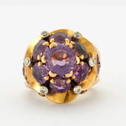 Bague Fleur Or Jaune Améthystes Diamants