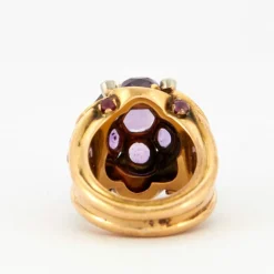 Bague Fleur Or Jaune Améthystes Diamants