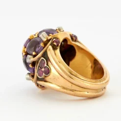 Bague Fleur Or Jaune Améthystes Diamants