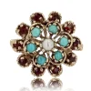 Bague fleur or jaune citrines turquoises perles