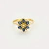 Bague "Fleur" or jaune, diamants et saphir