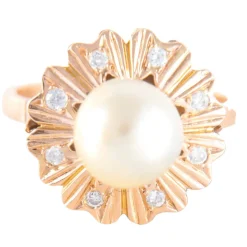 Bague Fleur Perle Diamants