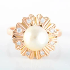 Bague Fleur Perle Diamants