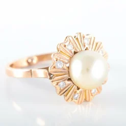 Bague Fleur Perle Diamants