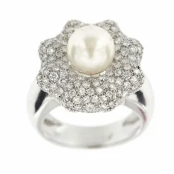 Bague Fleur perle et diamants