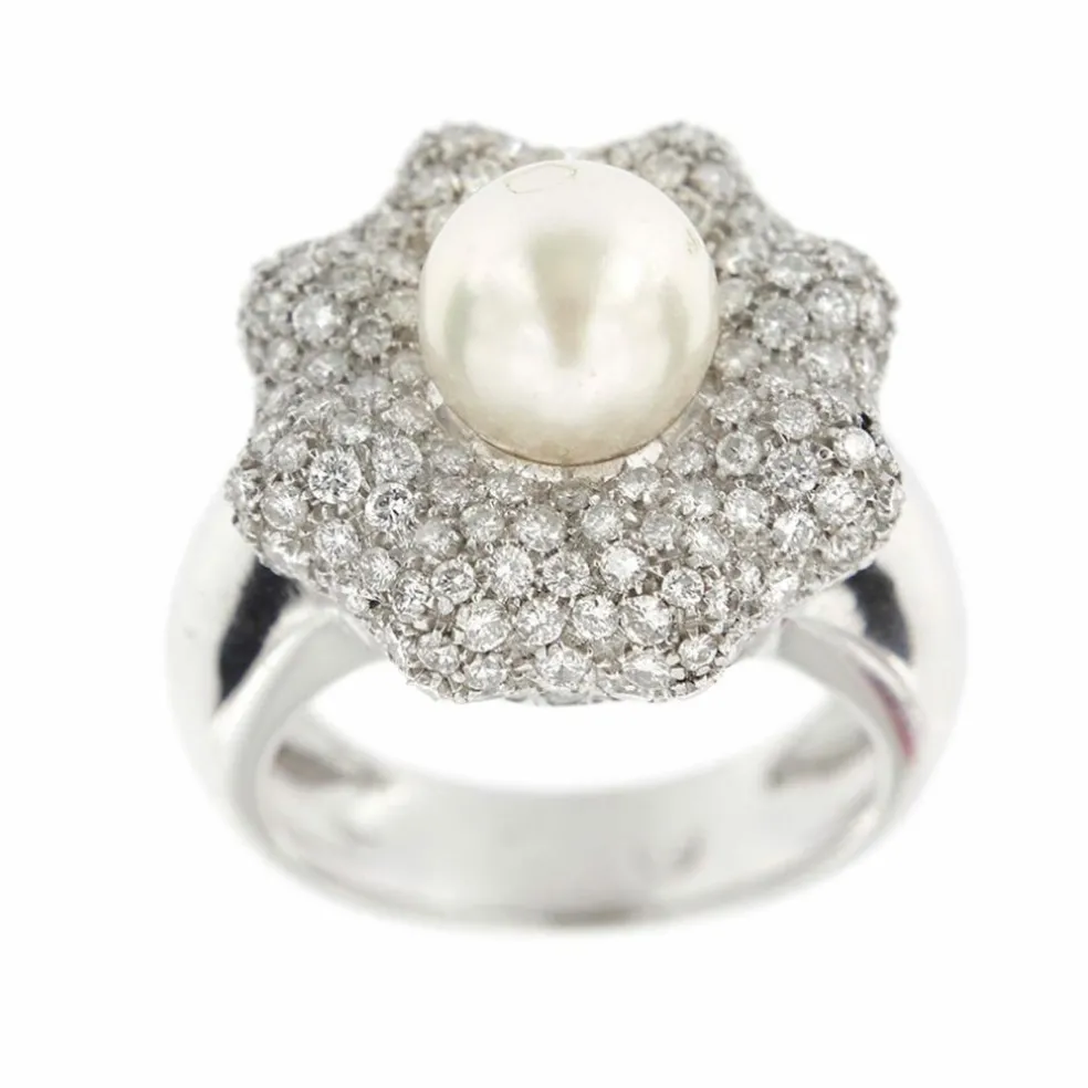 Bague Fleur perle et diamants