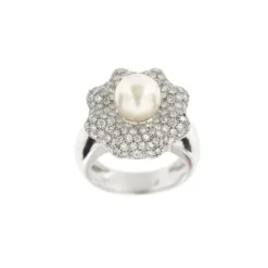 Bague Fleur perle et diamants