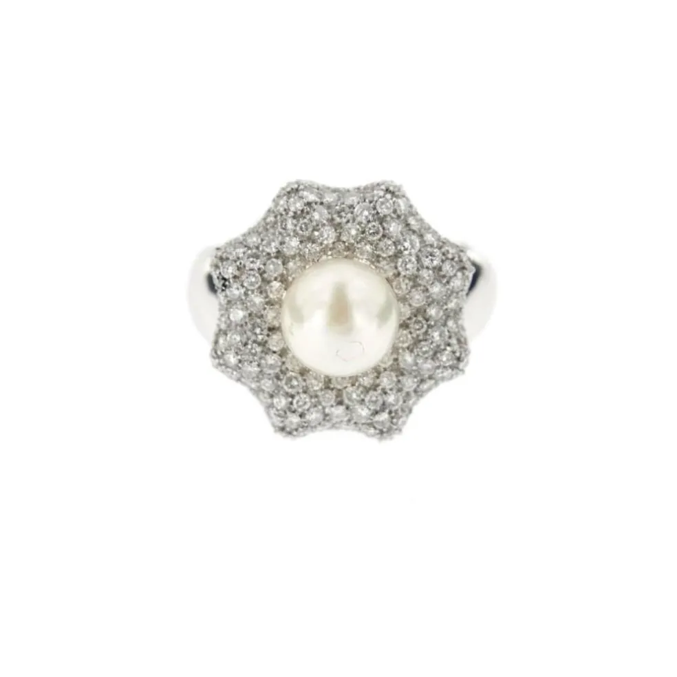 Bague Fleur perle et diamants