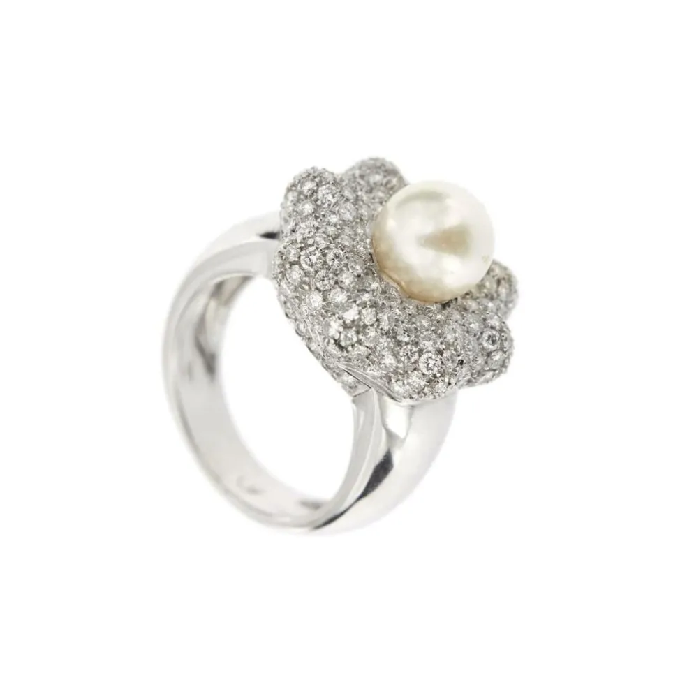 Bague Fleur perle et diamants