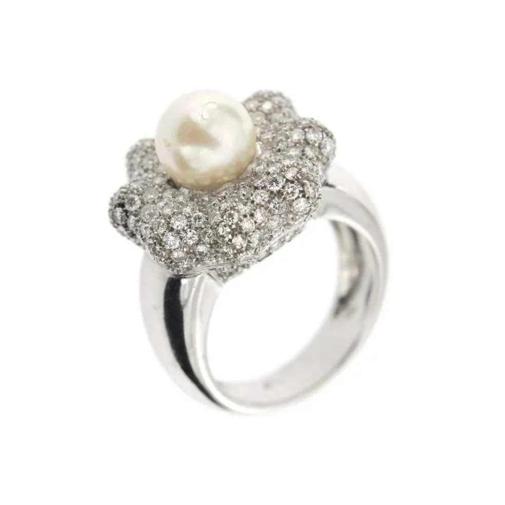Bague Fleur perle et diamants