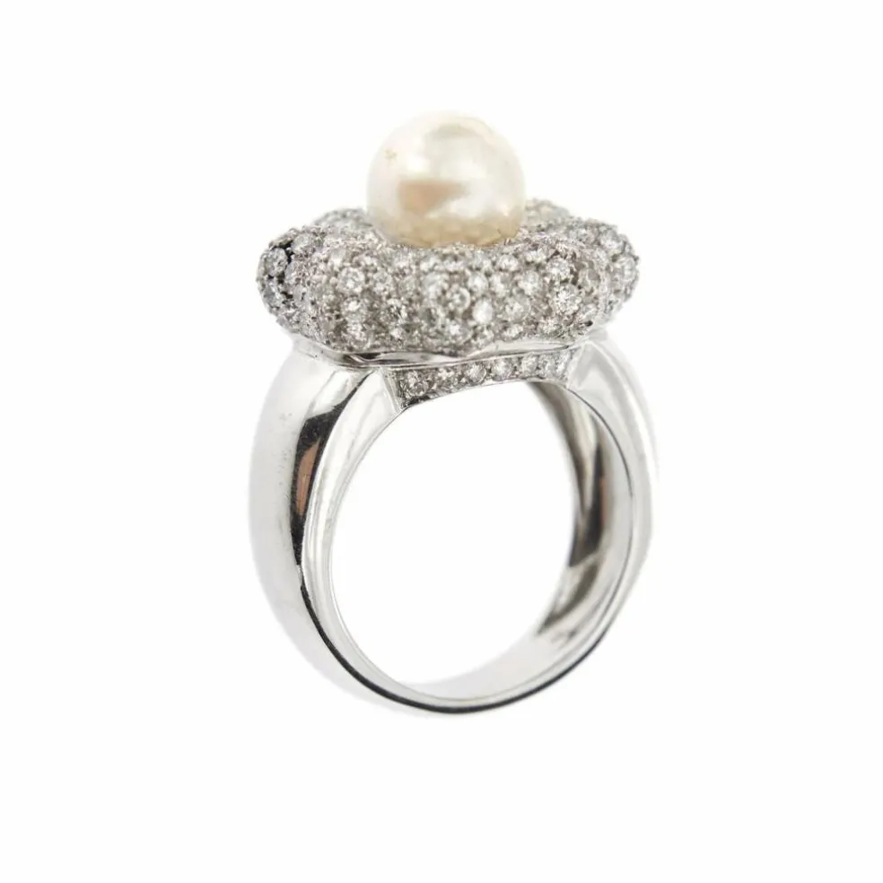 Bague Fleur perle et diamants