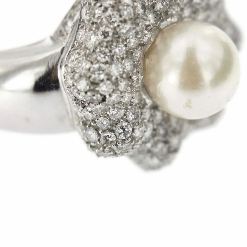Bague Fleur perle et diamants