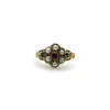 Bague fleur époque victorienne grenat émeraudes perles