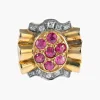 Bague fleur rubis diamants or jaune
