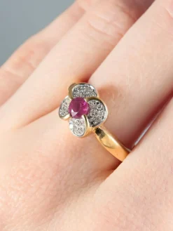 Bague Fleur Rubis Diamants